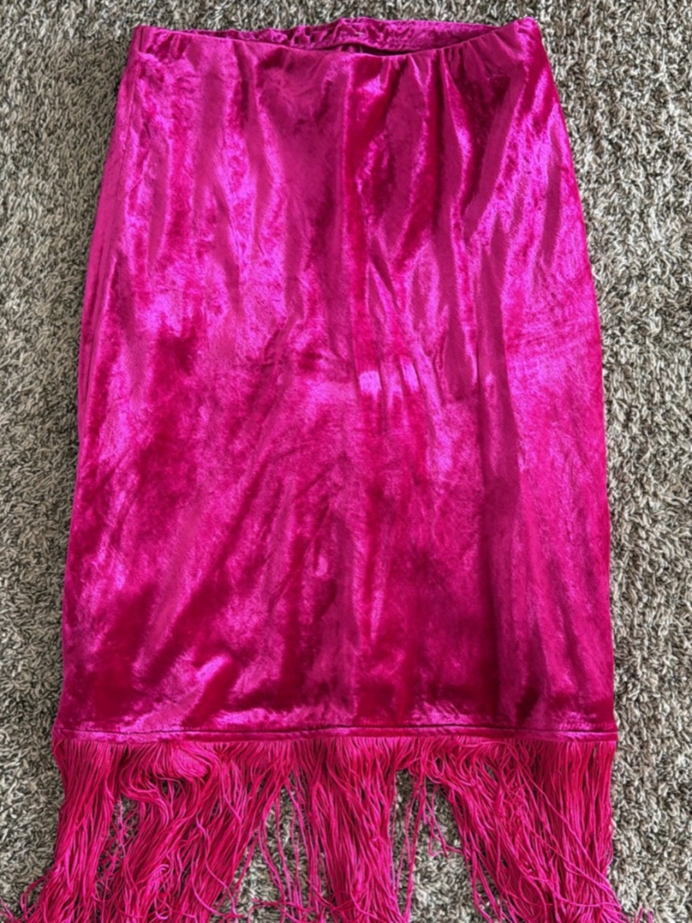 Anthropologie Fuchsia Velvet Midi Skirt with Fringe